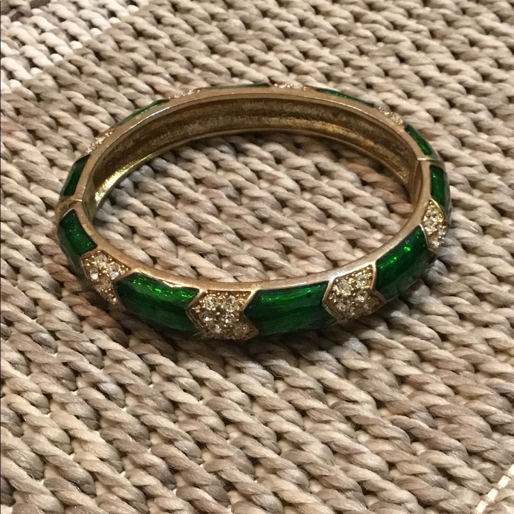 Green /white rhineston arrow design cuff bracelet.